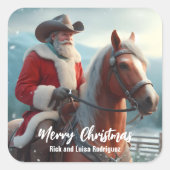 西サンタクロースがクリスマスに馬に乗る スクエアシール (正面)