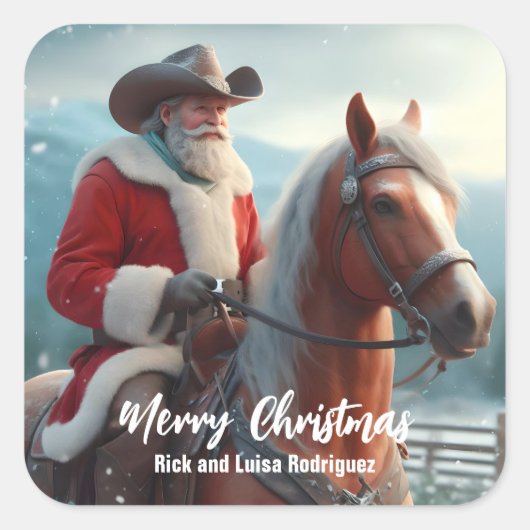 西サンタクロースがクリスマスに馬に乗る スクエアシール (正面)