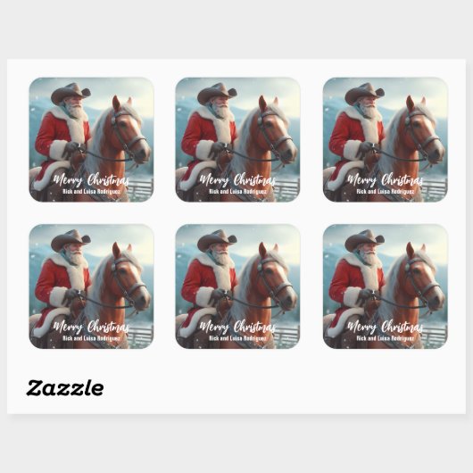 西サンタクロースがクリスマスに馬に乗る スクエアシール (シート)