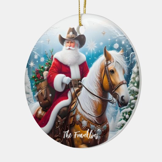 西サンタクロースがクリスマスに馬に乗る セラミックオーナメント (左)