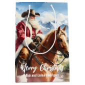 西サンタクロースがクリスマスに馬に乗る ミディアムペーパーバッグ (正面)