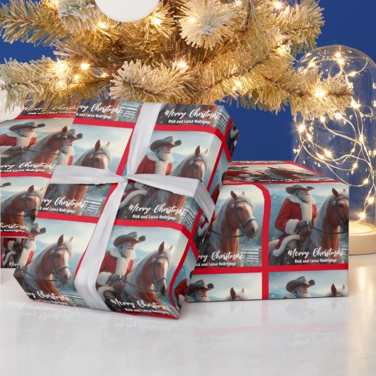西サンタクロースがクリスマスに馬に乗る ラッピングペーパー (クリスマス)