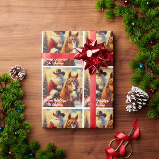 西サンタクロースと馬のクリスマス ラッピングペーパー (クリスマスギフト)