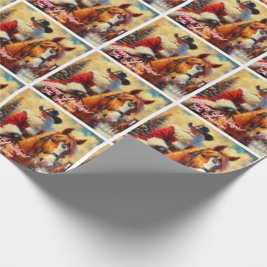 西サンタクロースと馬のクリスマス ラッピングペーパー (角)