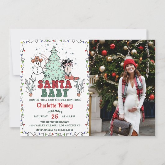 西サンタベビークリスマスベビーシャワー写真 招待状 (正面)