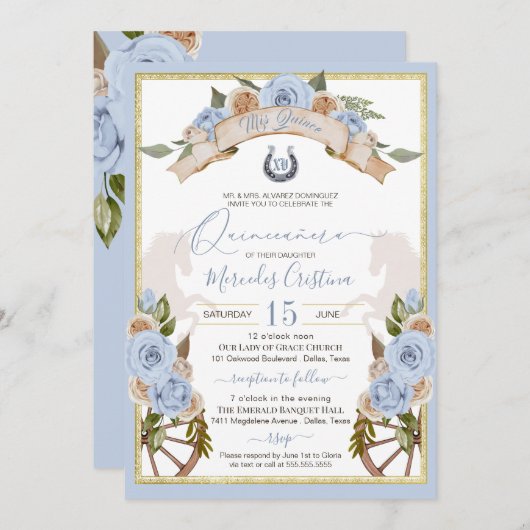 西シャーロパウダーライトブルーホースキンセアニェラ 招待状 (正面/裏面)