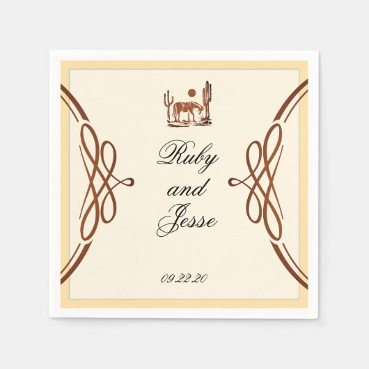 西スタイリッシュ暗褐色結婚の スタンダードカクテルナプキン (正面)