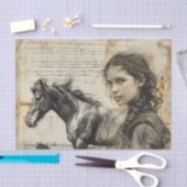 西スタイル馬と女の子ステンドデコップページ 薄葉紙 (クラフト)