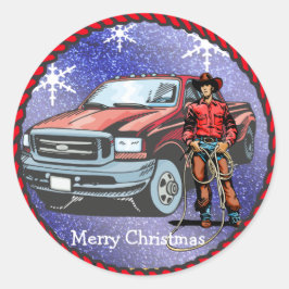 西ステッカーのカウボーイクリスマス ラウンドシール
