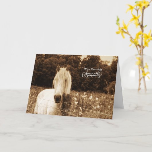 西セピアトーンの馬好き用悔やみや弔慰 カード (黄色い花)
