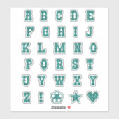 西テーマフォントティール（緑がかった色）ペイズリーアルファベット文字 シール (シート)