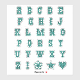 西テーマフォントティール（緑がかった色）ペイズリーアルファベット文字 シール