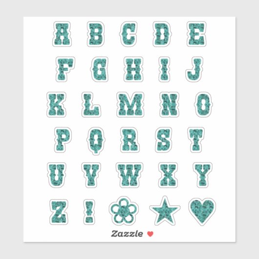 西テーマフォントティール（緑がかった色）ペイズリーアルファベット文字 シール (シート)