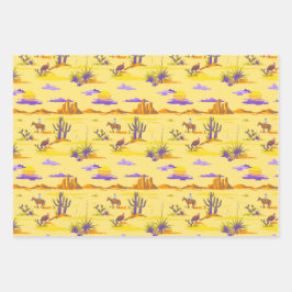 西デザートカウボーイホースメサクタス素朴 ラッピングペーパーシート