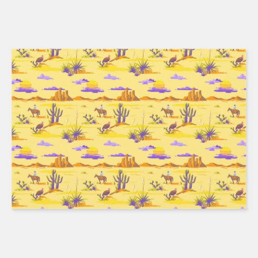 西デザートカウボーイホースメサクタス素朴 ラッピングペーパーシート (正面)