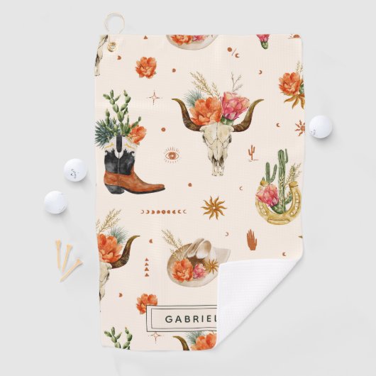 西デザートカボウカウボーハットパーソナライズされた名 ゴルフタオル (インサイチュ)