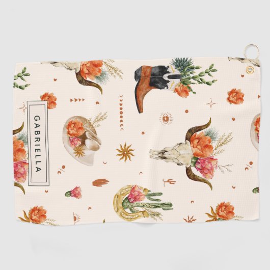 西デザートカボウカウボーハットパーソナライズされた名 ゴルフタオル (横)