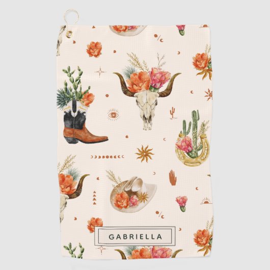 西デザートカボウカウボーハットパーソナライズされた名 ゴルフタオル (正面)