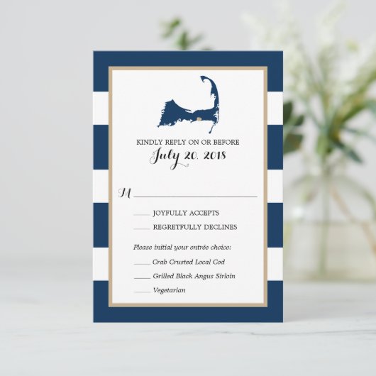 西デニス岬コッド付き/ハート |ウェディングRSVPメニュー 出欠カード (スタンド正面)
