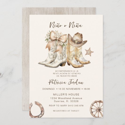 西ニーニョ・ニーニャスペインのジェンダー 招待状 (正面/裏面)