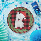 西ハイランドドッグサンタハットバッファロープレイドパイン ペーパープレート (パーティー)