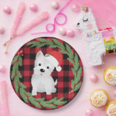 西ハイランドドッグサンタハットバッファロープレイドパイン ペーパープレート (パーティー)