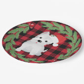 西ハイランドドッグサンタハットバッファロープレイドパイン ペーパープレート (アングル)