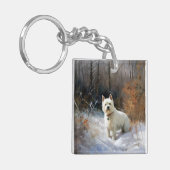 西ハイランドホワイトテリア雪のクリスマスを許可 キーホルダー (正面左)