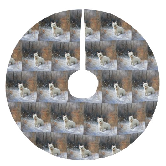 西ハイランドホワイトテリア雪のクリスマスを許可 ブラッシュドポリエステルツリースカート (正面)