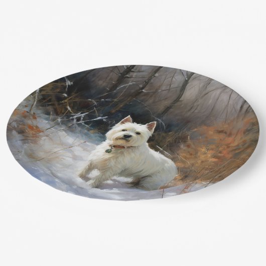 西ハイランドホワイトテリア雪のクリスマスを許可 ペーパープレート (アングル)