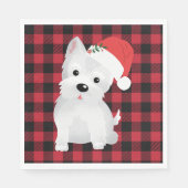 西ハイランド犬とサンタハットバッファロープレイド スタンダードランチョンナプキン (正面)