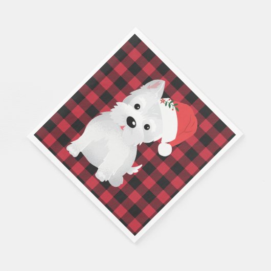 西ハイランド犬とサンタハットバッファロープレイド スタンダードランチョンナプキン (角)