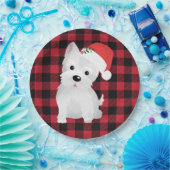 西ハイランド犬とサンタハットバッファロープレイド ペーパープレート (パーティー)