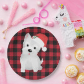 西ハイランド犬とサンタハットバッファロープレイド ペーパープレート (パーティー)