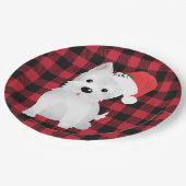 西ハイランド犬とサンタハットバッファロープレイド ペーパープレート (アングル)