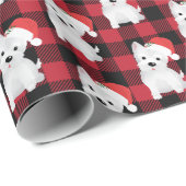 西ハイランド犬とサンタハットバッファロープレイド ラッピングペーパー (ロールコーナー)