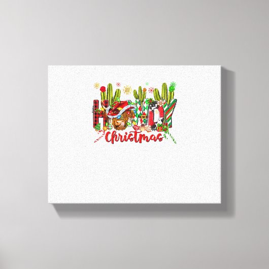 西ハウディクリスマスカウボーイハットとサボテン キャンバスプリント (正面)