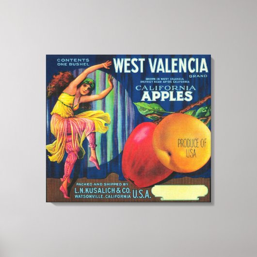 西バレンシアApple Crate LabelWatsonville、カリフォルニア州 キャンバスプリント (正面)
