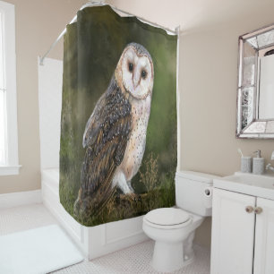 西バーンフクロウミグンド水彩絵画ズ シャワーカーテン