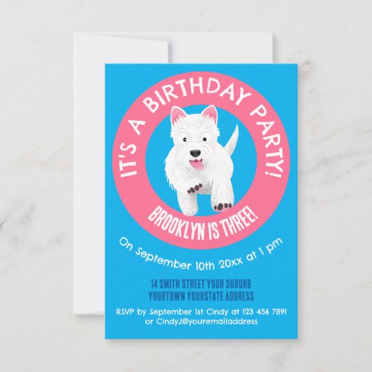 西パーソナライズされた高地テリア誕生日 招待状 (正面)