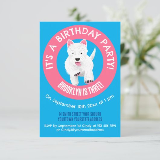 西パーソナライズされた高地テリア誕生日 招待状 (スタンド正面)