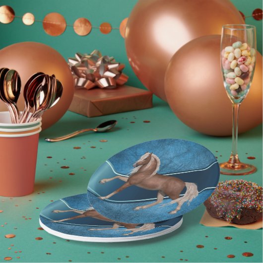 西パーティー馬オンブルーバックグラウンド ペーパープレート (複数)