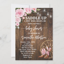 西ピンクの赤ちゃんシャワーカントリーブーツ 招待状