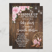 西ピンクの赤ちゃんシャワーカントリーブーツ 招待状 (正面/裏面)