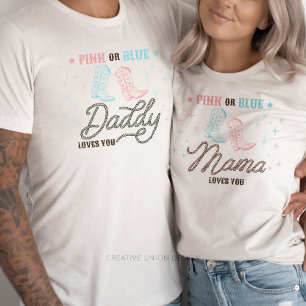西ピンクまたは青のママ愛する性別 Tシャツ