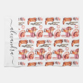 西ピンクオレンジ女性のカーボーイスクリプト名 キッチンタオル (横)