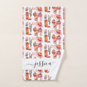 西ピンクオレンジ女性のカーボーイスクリプト名 バスタオルセット (ハンドタオル)