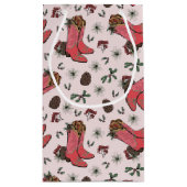 西ピンク女性のカーボーイクリスマスピンクとグリーン スモールペーパーバッグ (裏面)