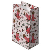 西ピンク女性のカーボーイクリスマスピンクとグリーン スモールペーパーバッグ (裏面アングル)