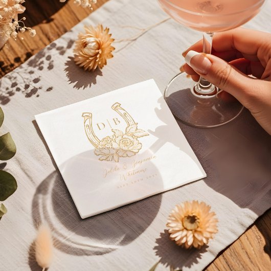 西フローラ蹄形カスタムウェディングモノグラム 箔ナプキン